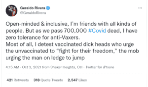 Fox News Star Geraldo Rivera Calls Out ‘Vaccinated D**K Heads’